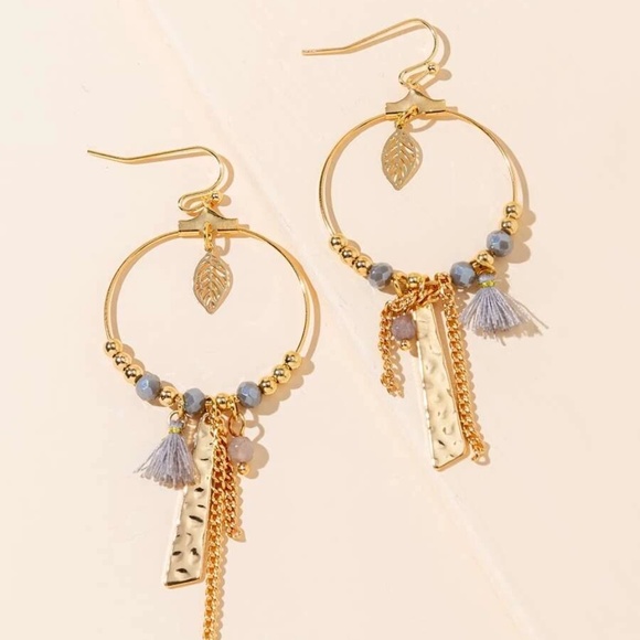 Gold Tone Tassel Bead Chain Earrings - Picture 4 of 8
